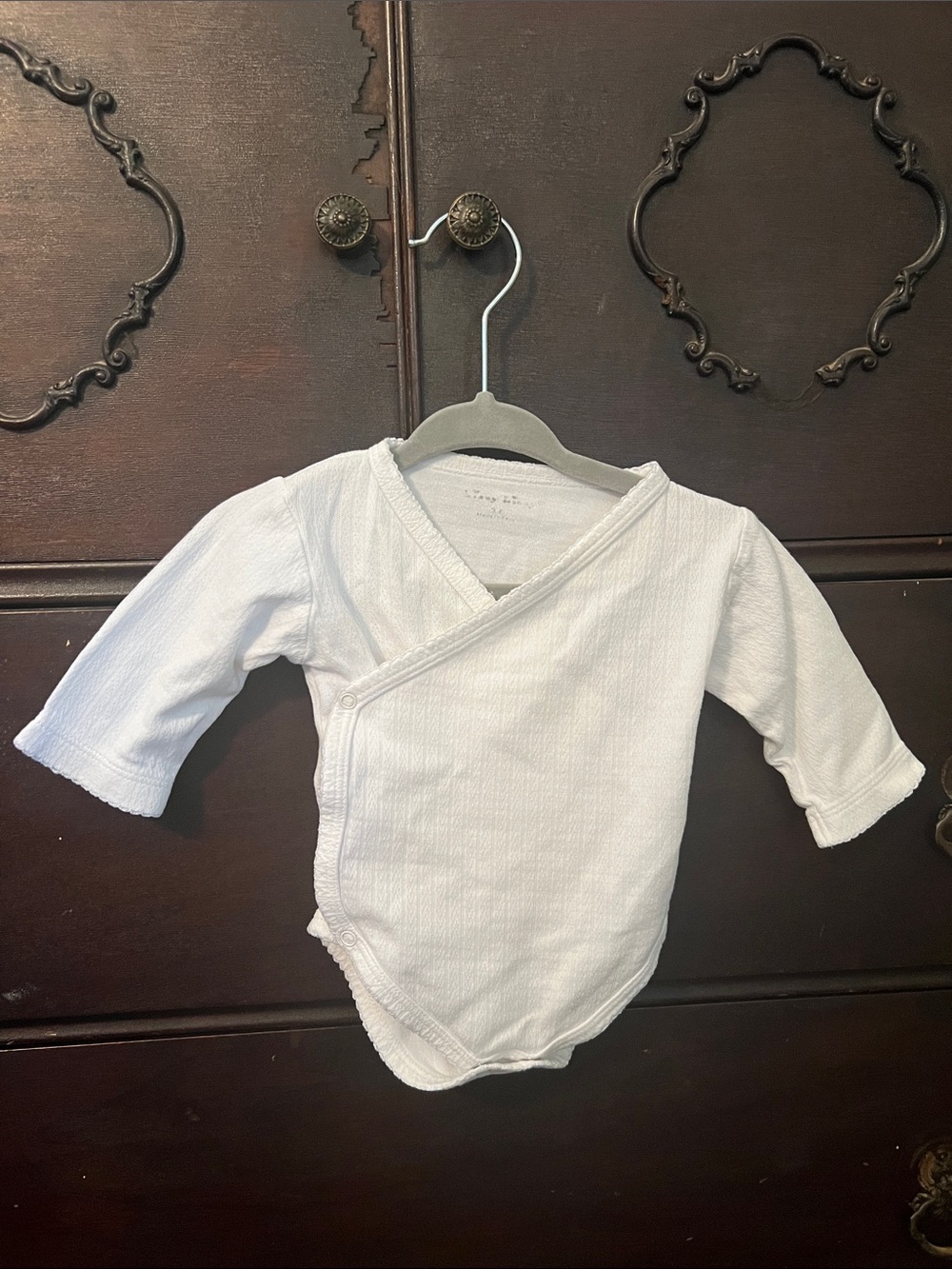 Kissy Kissy White Pointelle Knit Long-Sleeve Wrap Onesie
